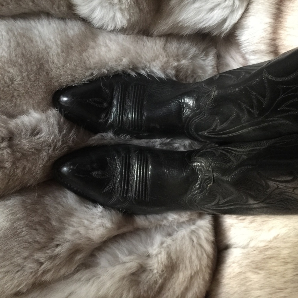 Black Genuine Leather Cowgirl Boots - Picture 2 of 4